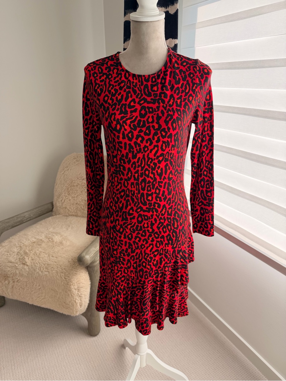Banana Republic Red and Black Leopard Print Long Sleeve Dress